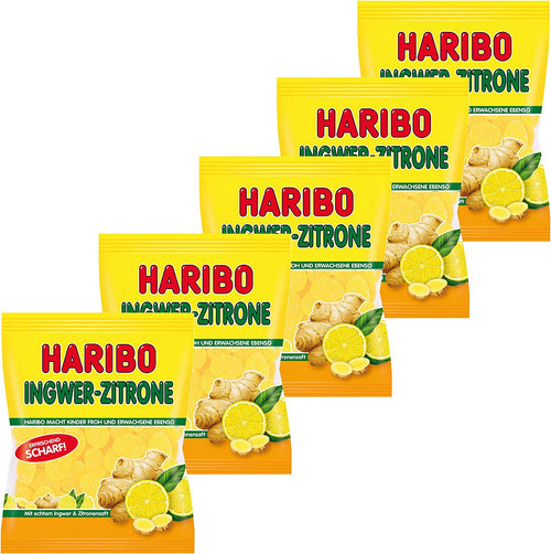 Haribo Zenzero-Limone, Caramelle Gommose alla Frutta, Bonbon, 5 Sacchetti da 175g